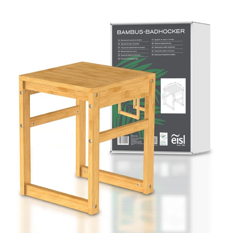 EISL BMBA02-BH2 Bamboo Bathroom Stool with Seat Width 35 cm Height 45 cm Depth 35 cm