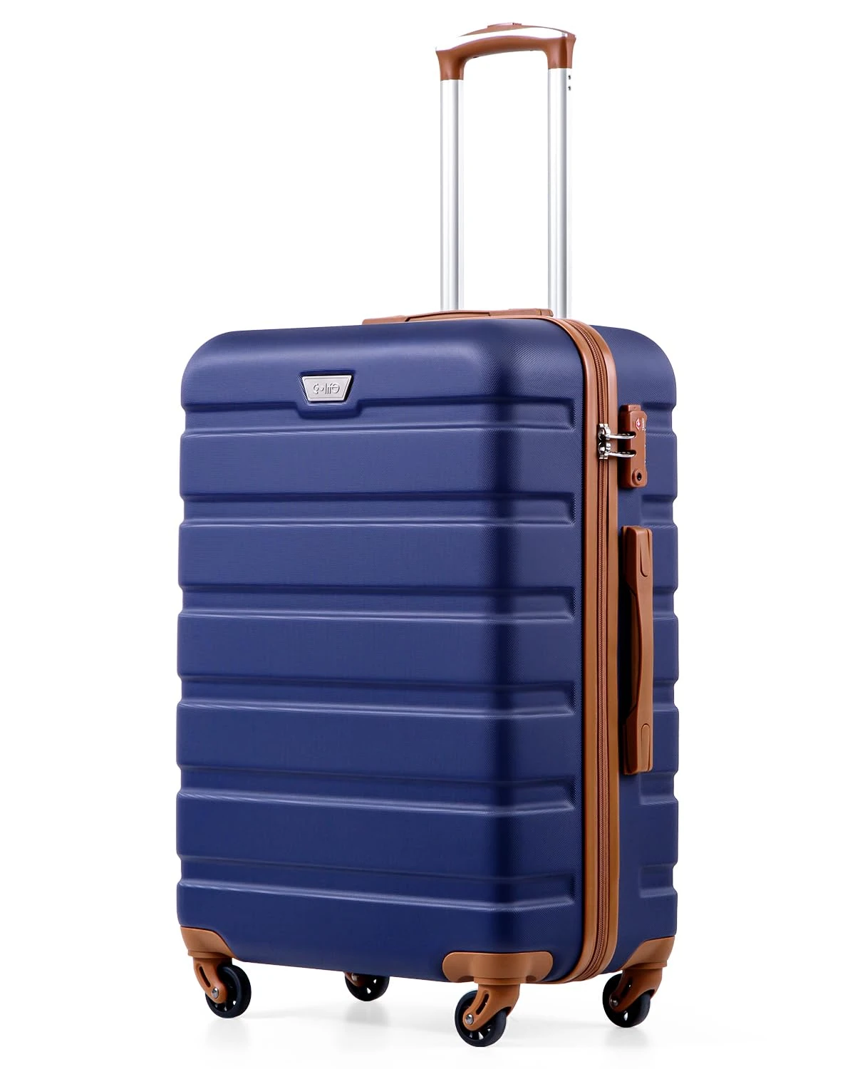 COOLIFE 3 Piece Luggage Set for Family Travel, Overseas Travel, ABS+PC, Lightweight Durable Suitcase with 360°Rubber Spinner Wheels, YKK Zipper, Telescopic Handle, TSA Lock, Blue/Brown