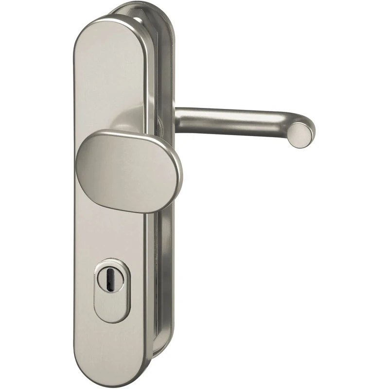 GRUNDMANN 117496 FH 1752 Interchangeable Set on Long Plate PZ 88 with Core Protection, Door Handle U-Shape and Door Knob ÖNORM, Stainless Steel, Silver