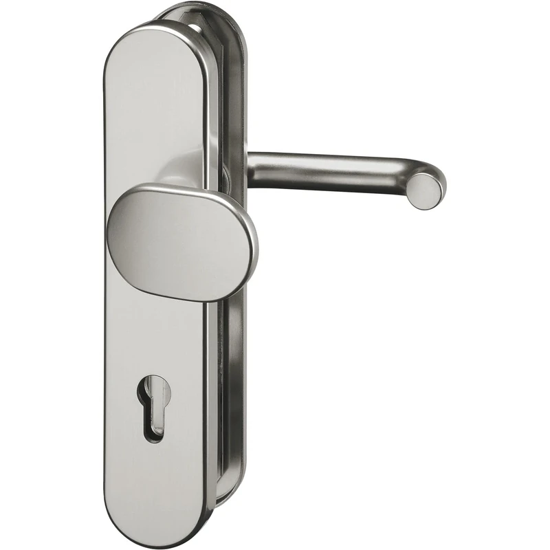 GRUNDMANN 117493 FH 1752 Door Handle on Long Plate PZ 88, U-Shape and Door Knob ÖNORM, Matte Stainless Steel, Silver