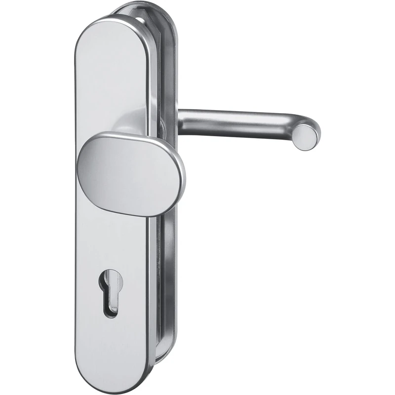 GRUNDMANN 117477 Silver FH 1752 Door Handle on Long Plate PZ 88, U-Shape and Door Knob ÖNORM, Anodised Aluminium