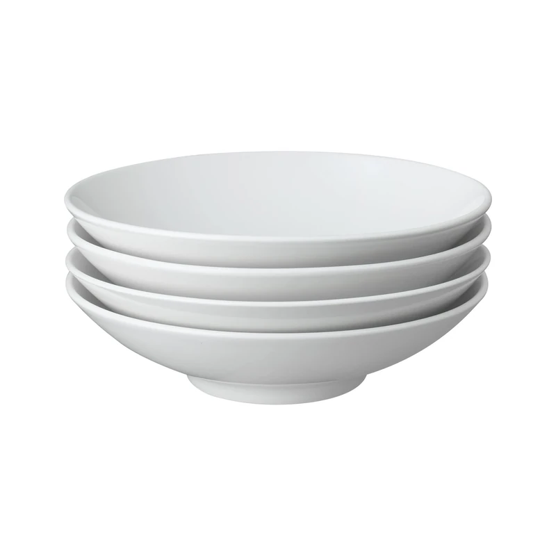 Denby White Porcelain Pasta Bowls Set of 4 - Dishwasher Microwave Safe Classic Crockery 900ml - Chip & Crack Resistant Tableware - Image 1