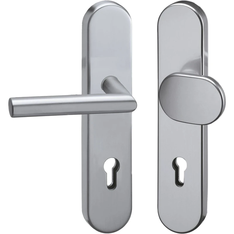 GRUNDMANN 117485 Silver 2552 Changeover Fitting Mitre on Long Plate PZ 88, Door Handle and Door Knob ÖNORM, Anodised Aluminium