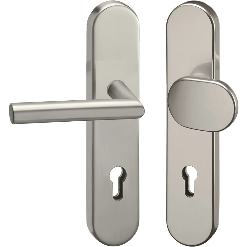 GRUNDMANN 117501 Silver 2552 Changeover Fitting Mitre on Long Plate PZ 88, Door Handle and Door Knob ÖNORM, Anodised Aluminium