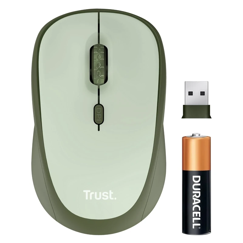 Trust Yvi+ Silent Wireless Mouse - 800-1600 DPI, Green, Recycled