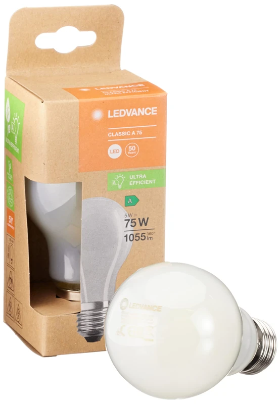 LEDVANCE LED Energy Saving lamp, Frosted Bulb, E27, Warm White (3000K), 5 watt, Replaces 75W Bulb, Highly efficient and Energy-Saving, Pack of 6