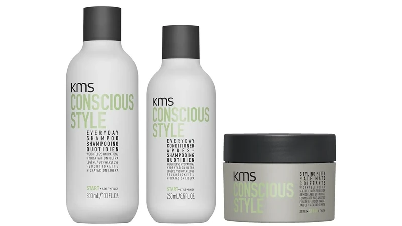 KMS CONSSCIOUSSTYLE Everyday Shampoo 300ml, CONSCIOUSSTYLE Everyday Conditioner 250 ml & CONSCIOUSSTYLE Styling Putty for All Hair Types, 75 ml