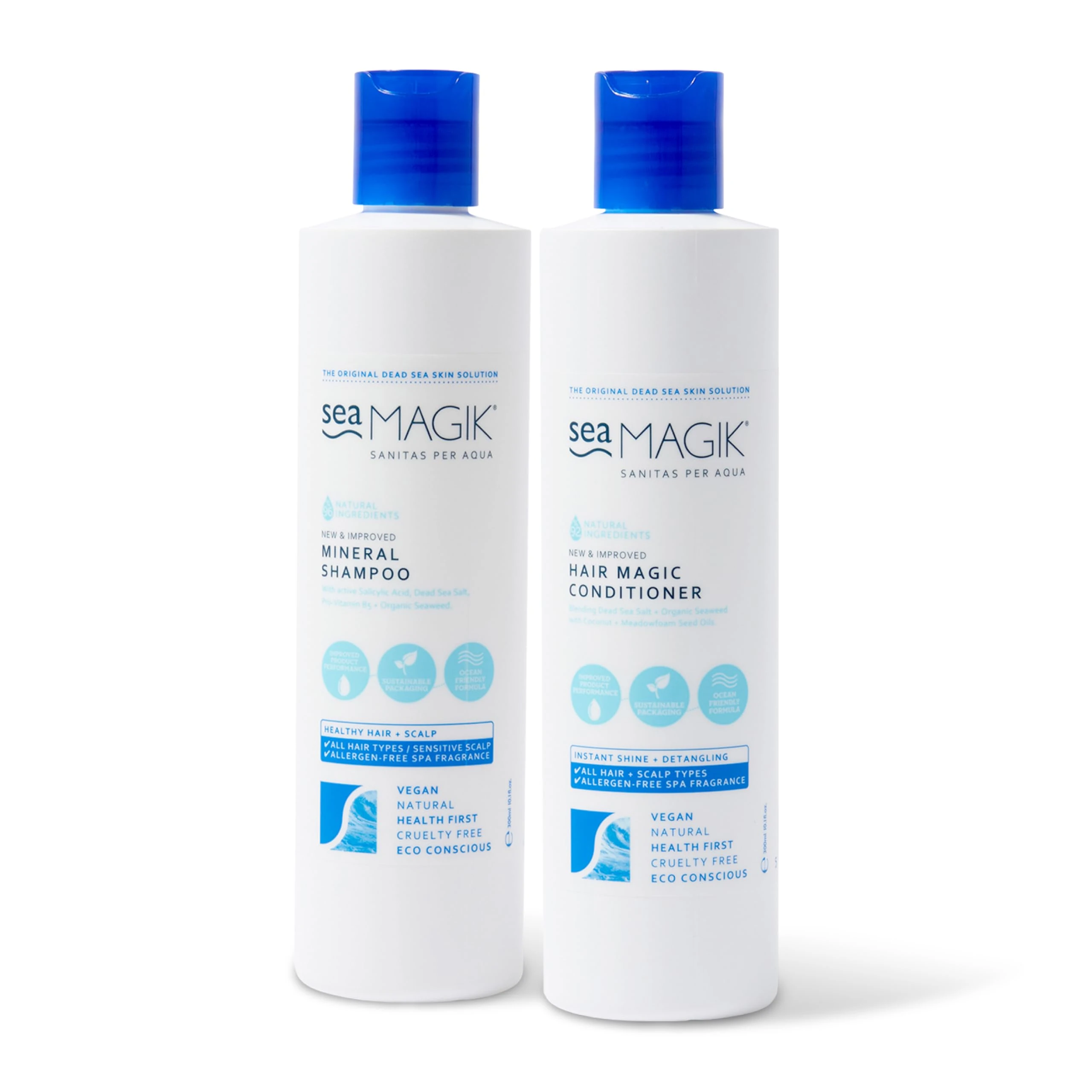 Sea Magik - Seaweed Shampoo and Conditioner Set with Dead Sea Salt and Salicylic Acid to Exfoliate and Cleanse Dry or Sensitive Scalps, Allergen-Free Fragrance, Vegan, Cruelty Free (2 x 300ml)