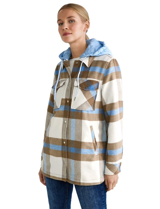 Street One Women's A201799 Overshirt Chequered, Dark Nutty Mocha, 38