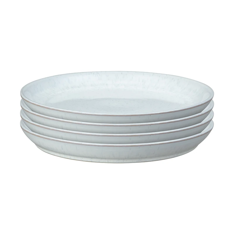 Denby - White Speckle Set of 4 Coupe Dinner Plates - Dishwasher & Microwave Safe Crockery - Soft Textured Glaze Effect - Ceramic Stoneware Dinner Plates - Chip & Crack Resistant - L26xW26xH3