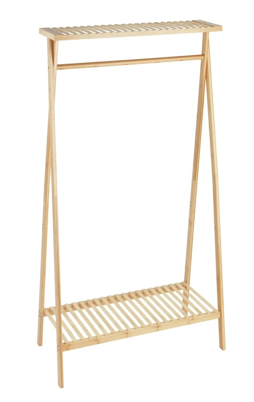 WENKO Lanai Freestanding Coat Rack Made of High Quality Bamboo with Clothes Rail and 2 Shelves for Shoes and Bags, Ideal for Wardrobe and Bedroom (W x H x D): 88 x 170 x 42 cm