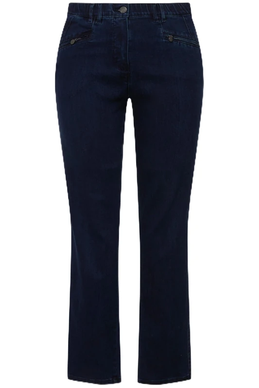 Ulla Popken Women's Plus Size Plus Size Jeans Mony, Tapered Leg, Zip Pockets, Dark Blue Denim 84 808812903-84, Dark Blue Denim Fabric, 32W x 34L
