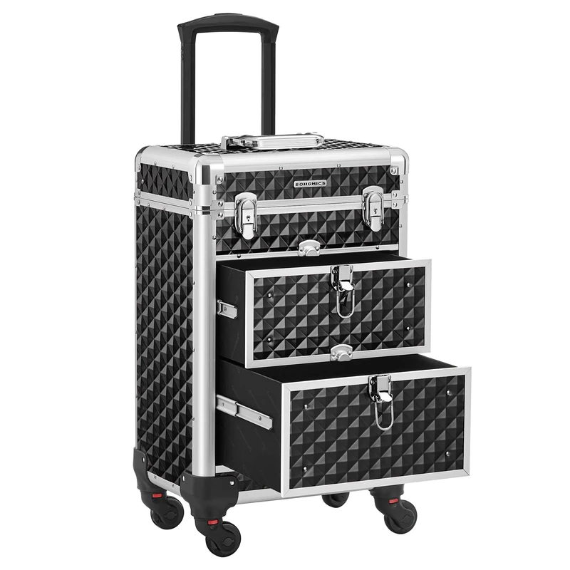 SONGMICS Makeup Trolley, Makeup Case on Wheels, 4-Tier Beauty Trolley, 34 x 24 x 79.3 cm, 360?Rotatable Castors, Lockable, Travel, Gift Idea, Ink Black JHZ015B01