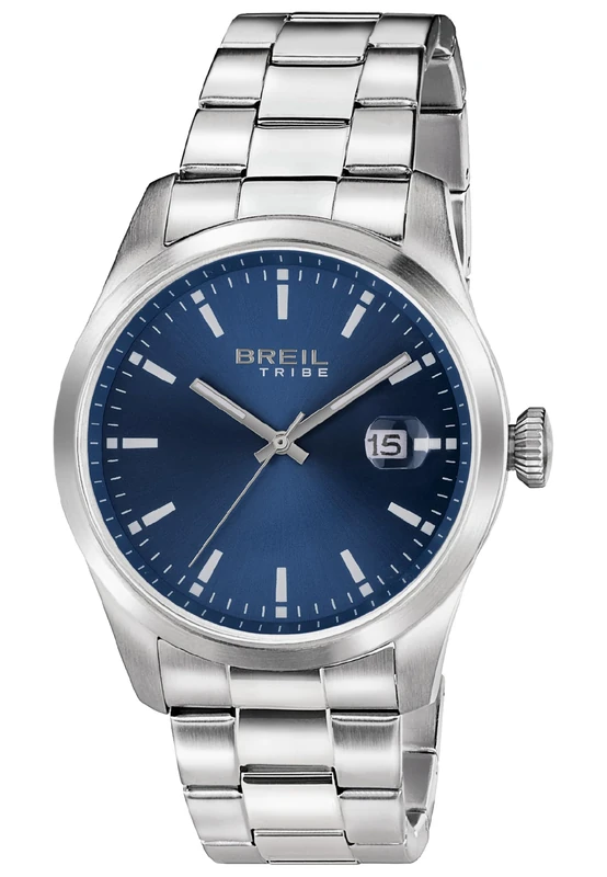 Breil - Classic Elegance Steel Watch for Men, Silver/Dark Blue, One Size, Bracelet