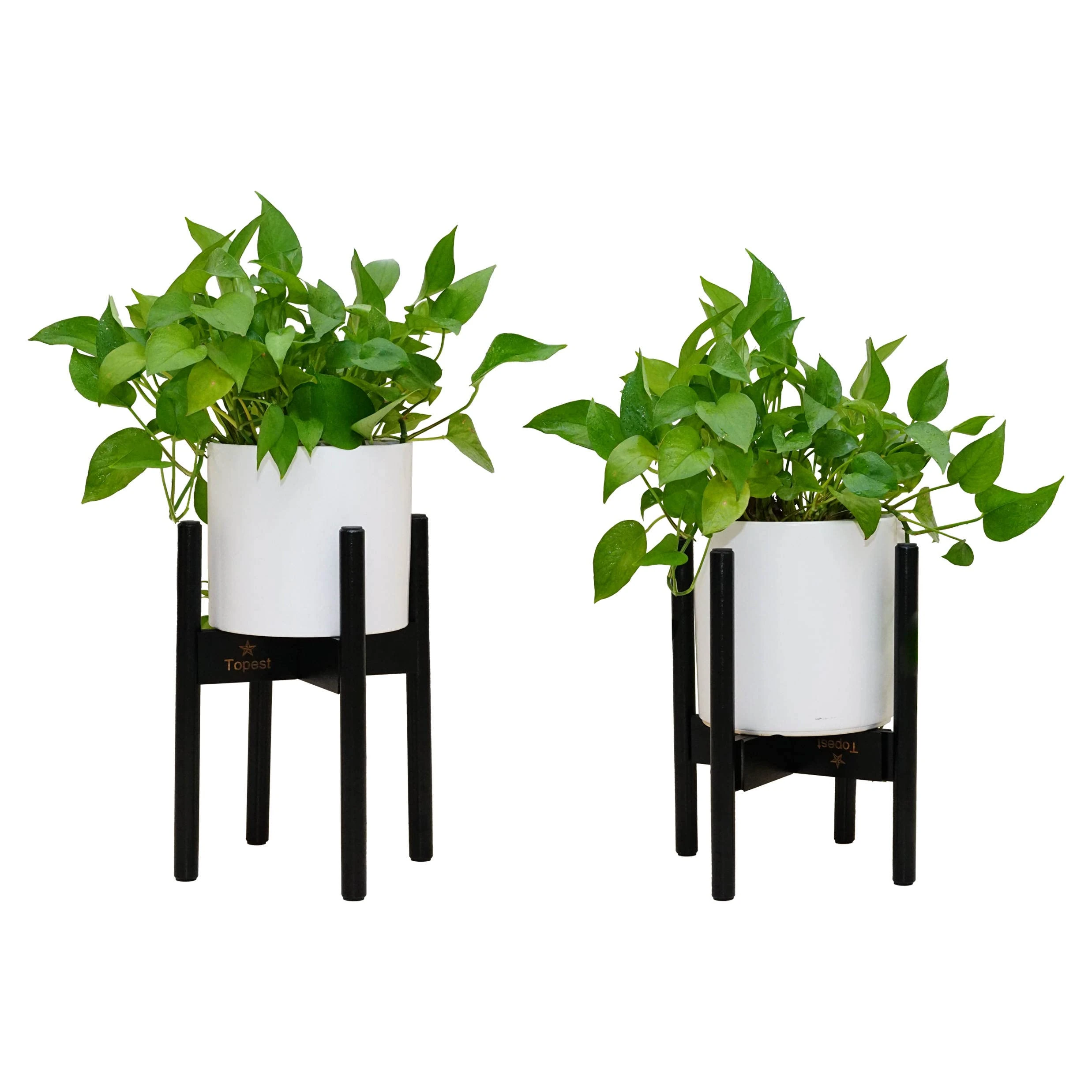 Topest Adjustable Wooden Plant Stand Holder Black – Mid Century Design – For Indoor and Outdoor – Fits Up to 30cm Plant Pots [Plant and Plant Pot Not Included]
