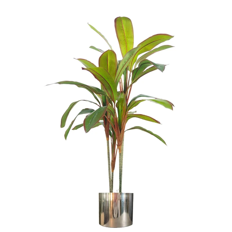 Leaf 100cm Artificial Realistic Dracaena Tropical Plant with Silver Metal Plater