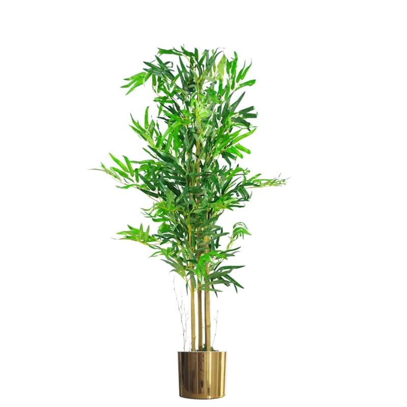 Leaf 120cm (4ft) Realistic Artificial Bamboo Plants Trees with Gold Metal Planter