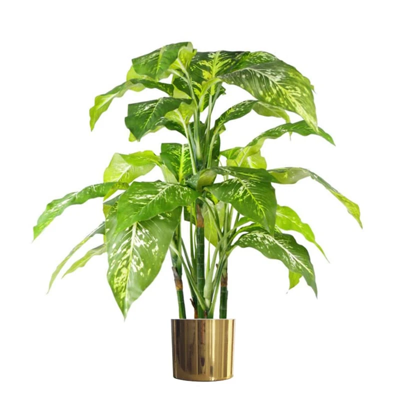 Leaf 100cm Large Fox's Aglaonema Realistic Tree Artificial Plant with Gold Metal Planter