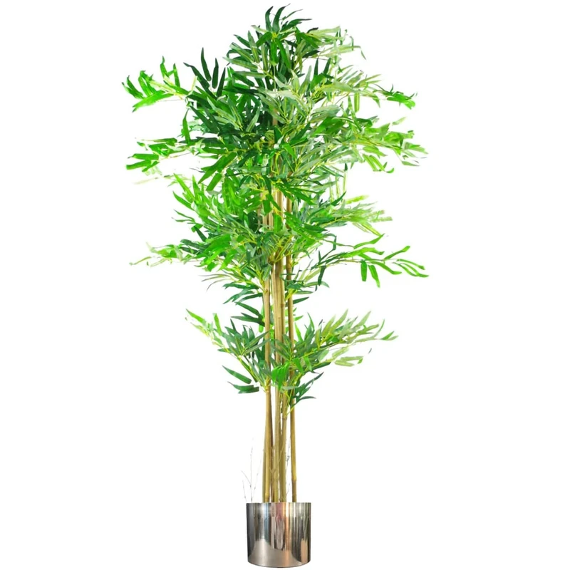 Leaf 150cm (5ft) Realistic Artificial Bamboo Plants Trees-XL Metal Planter, Brown,Silver