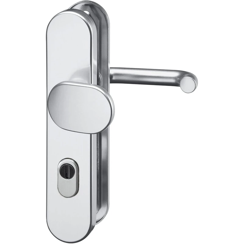 GRUNDMANN 117480 Silver FH 1752 Interchangeable Set on Long Plate PZ 88 with Core Protection, Door Handle U-Shape and Door Knob ÖNORM, Anodised Aluminium