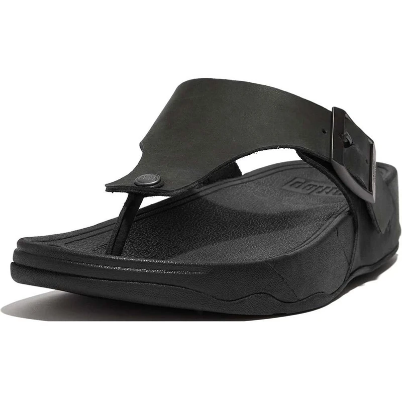 Fitflop TRAKK II MENS BUCKLE LEATHER TOE-POST SANDALS Men's, BLACK, 8 UK