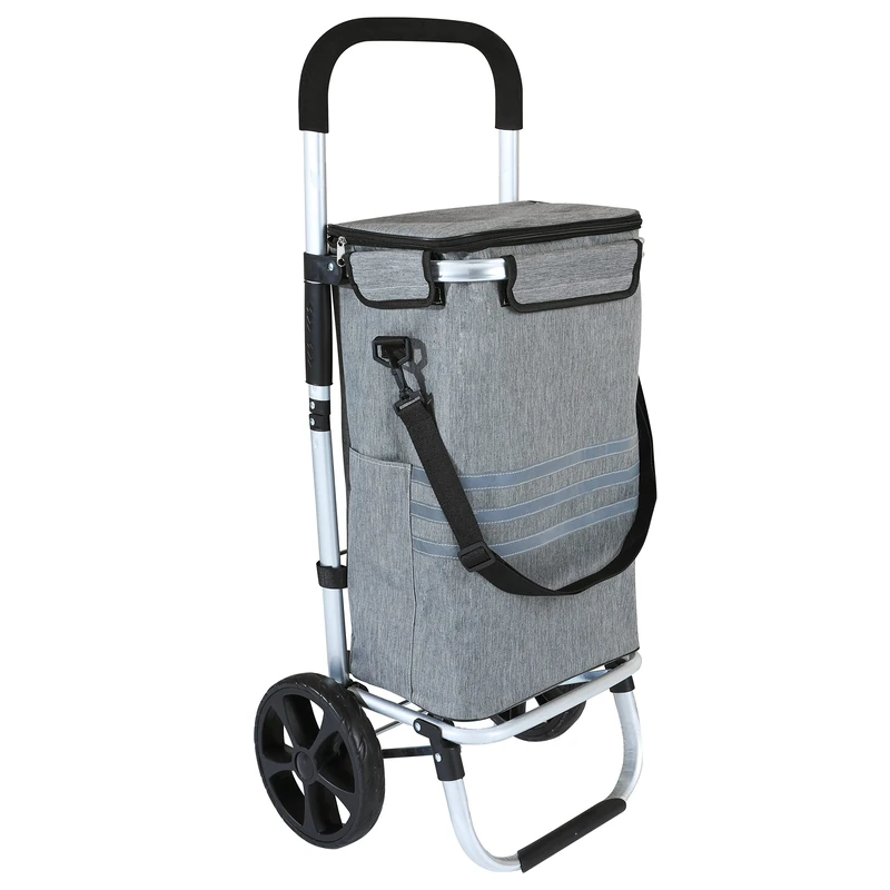 Ribelli Folding Aluminum Shopping Cart, Polyester, Gray, Normal