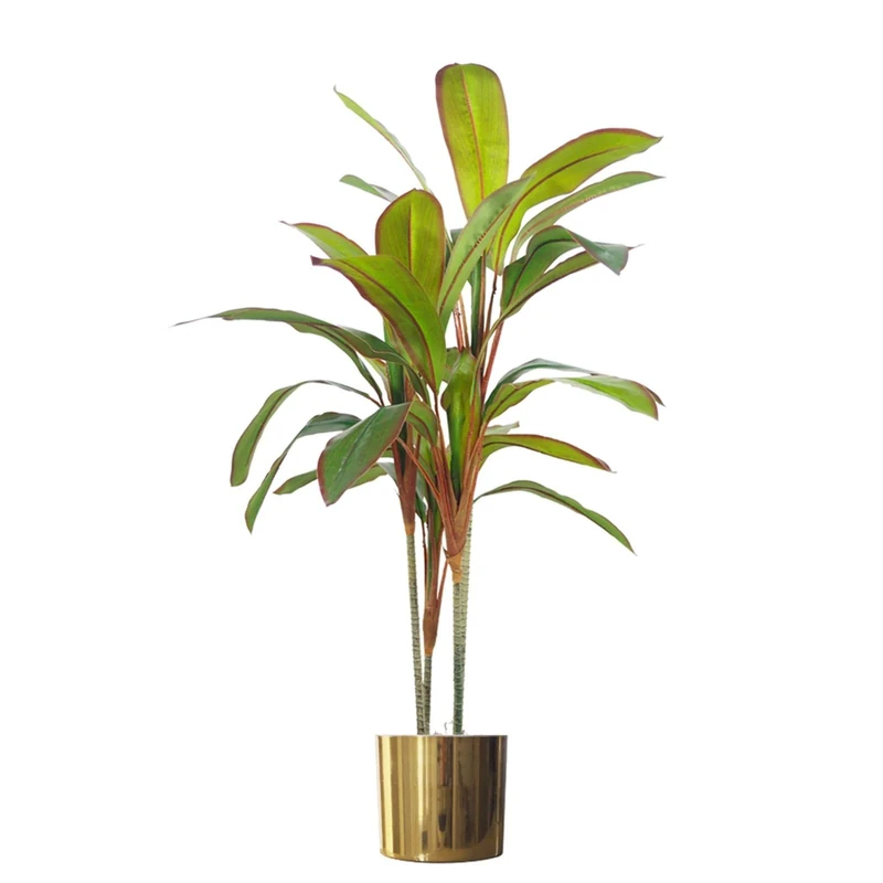 Leaf 100cm Artificial Realistic Dracaena Tropical Plant with Gold Metal Planter