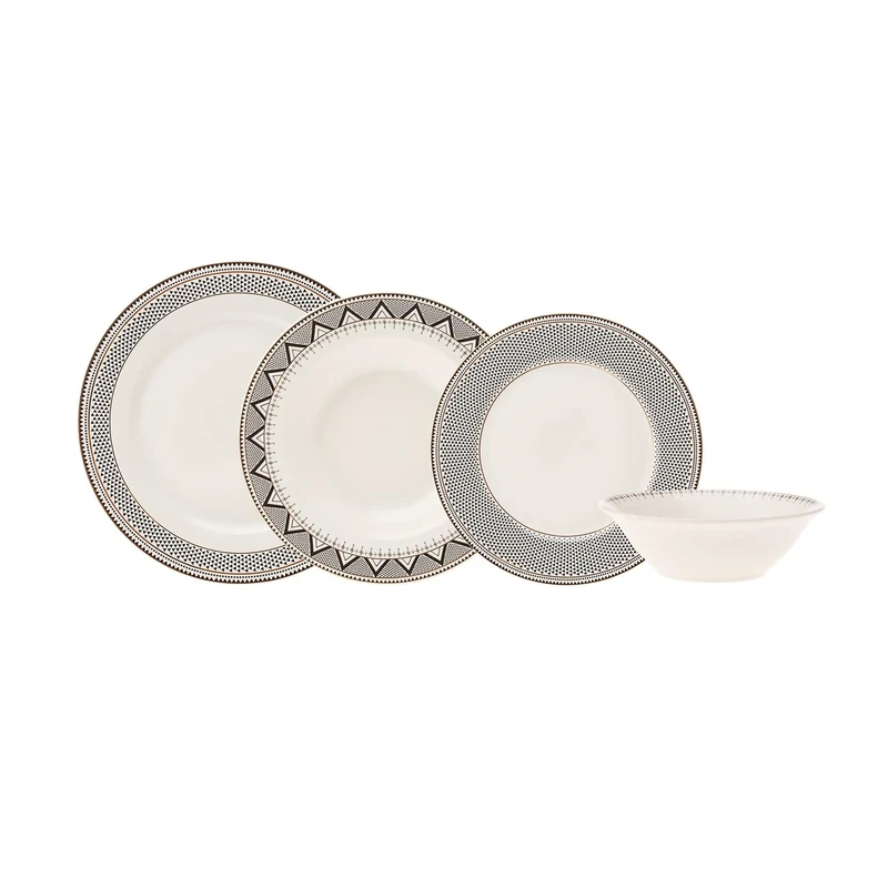 Karaca Globe Porcelain Dinner Set for 6 People - 24-Piece Crockery Set with Plates and Bowls Set, Round Dinnerware Set & White Gold Dinner Set