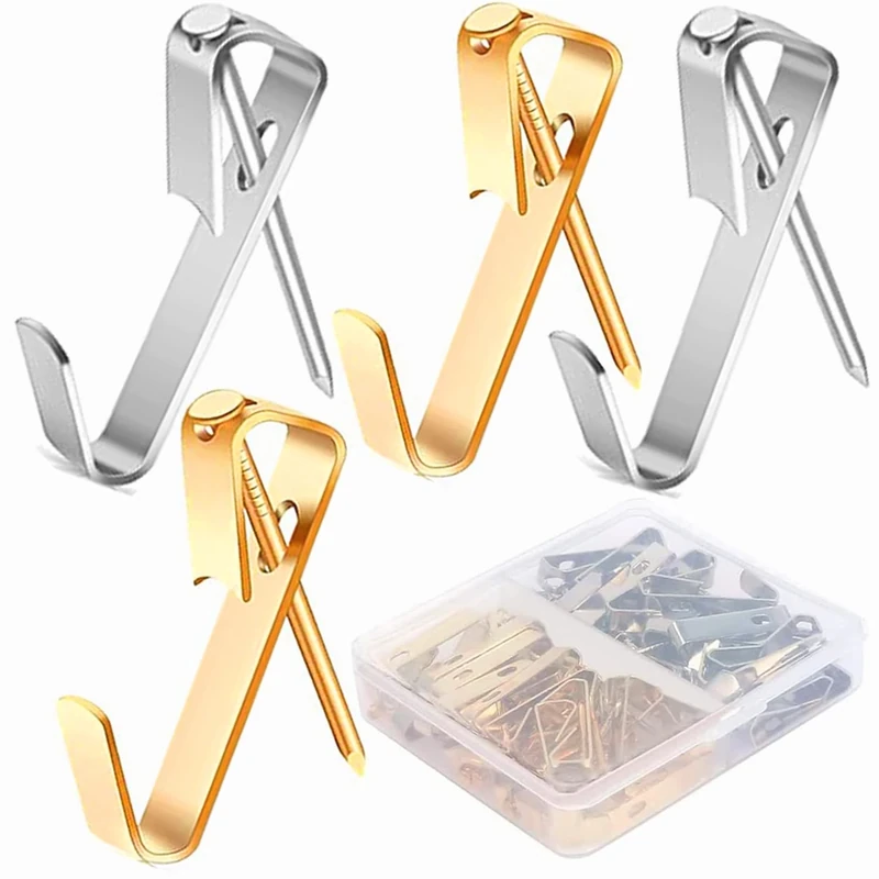 Picture Hooks Hanging Hooks kit,Picture Hooks Heavy Duty Frame Heavy Hanger with Nails. (Gold-40Pcs silver-40Pcs)