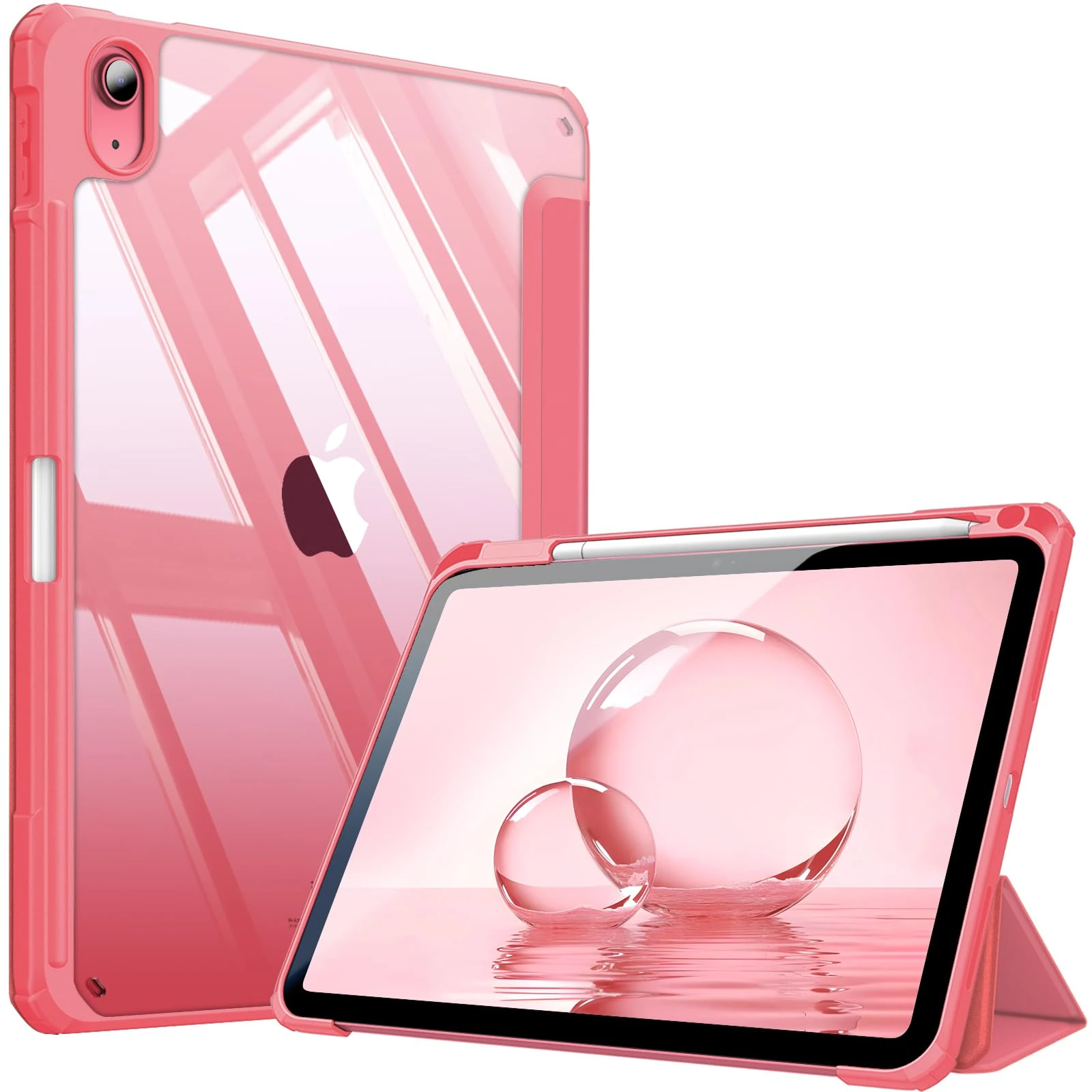 FINTIE Hybrid Case for iPad (A16) 11th Generation 11 Inch (2025), iPad 10th Generation 10.9 Inch (2022) - [Ultra Slim] Shockproof Clear Cover w/Built-in Pencil Holder, Auto Wake/Sleep, Pink