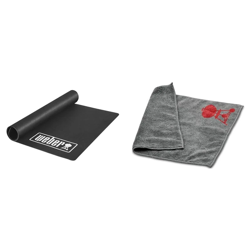 Weber Barbecue Floor Protection Mat | BBQ Grill Heat Mat | Rubber & Microfibre Cleaning Cloth | Large Microfibre Cloth | Accessories