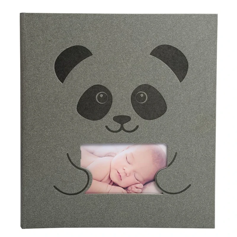 Exacompta - Ref 16561E - Box of 2 photo albums book 60 black pages ZEPHIRE - Format 29 x 32 cm - Grey paper cover with PANDA pattern - bi-material effect - 300 photos