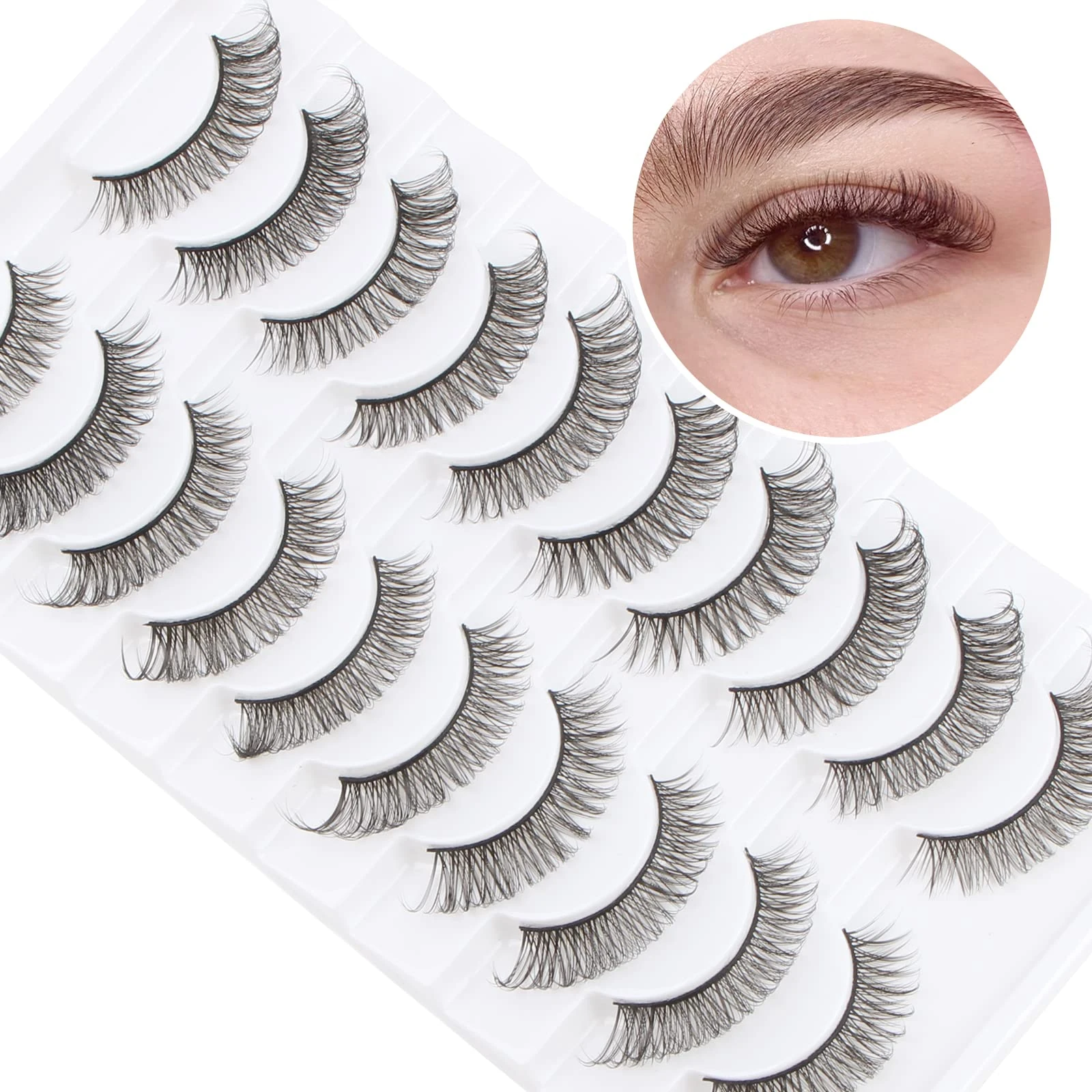 Oreola Russian Strip Lashes Wispy Lashes Look Like Extensions False Eyelashes Natural Look Faux Mink Eye Lashes Handmade Fake lashes 10 Pairs