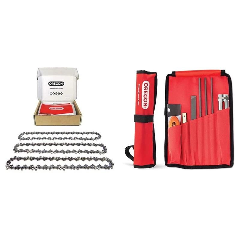 Oregon 3-Pack Pole Saw Chains for 10-Inch (25 cm) Bar - 40 Drive Links & Universal Chainsaw Field Sharpening Kit, Chainsaw Chain Sharpener with 5/32-Inch (4 mm), 3/16-Inch (4.8 mm)