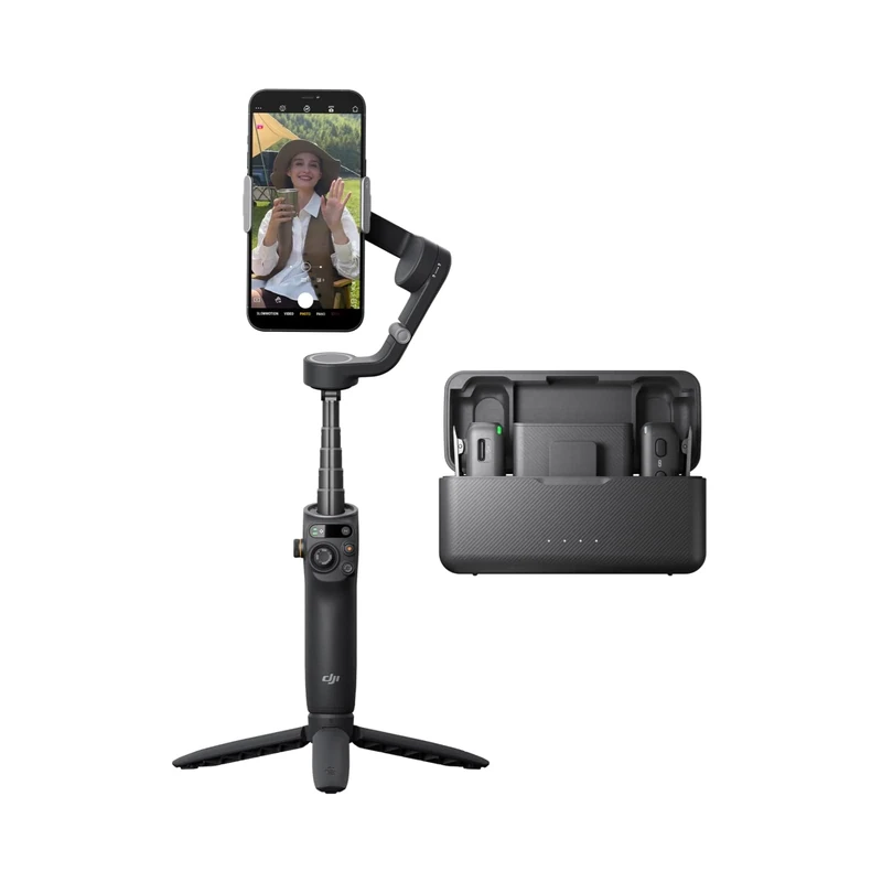 DJI Osmo Mobile 6 Premium Vlogging Combo, Intelligent Phone Gimbal, Object Tracking, Built-In Extension Rod, Android and iPhone Stabilizer, Slate Gray, with a DJI Mic (2 TX + 1 RX + Charging Case)