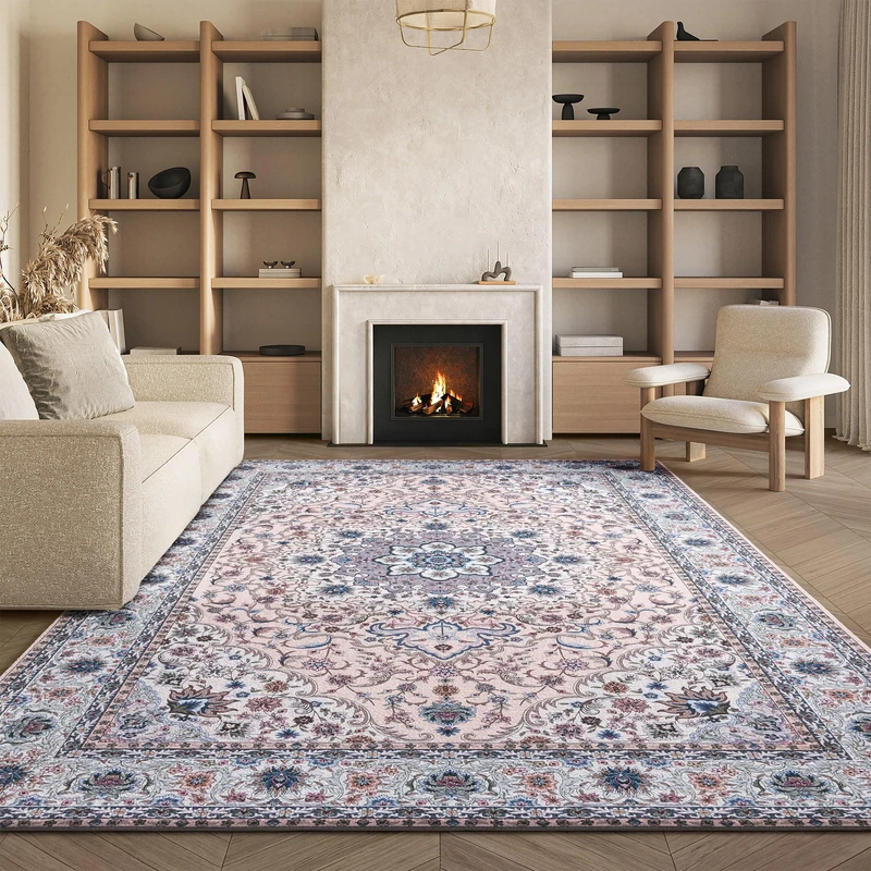 Safavieh Traditional Rug Ideal for High Traffic Areas - Machine Washable and Non Slip - Tucson Collection, Short Pile, in Green and Beige, 244 X 305 cm