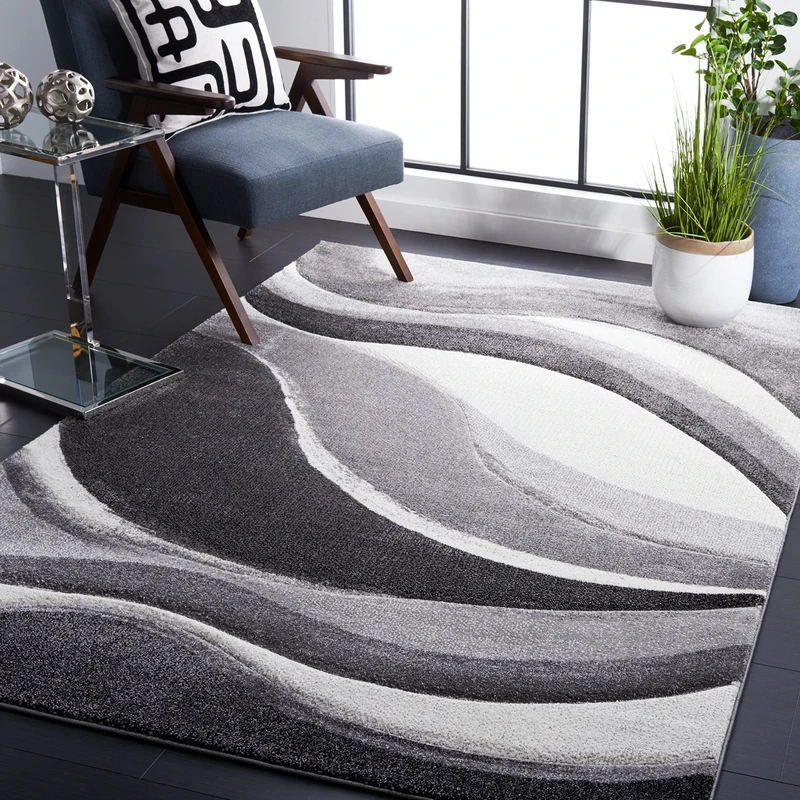 Safavieh Contemporary Rug for Living Room, Dining Room, Bedroom - Hollywood Collection, Short Pile, in Grey and Ivory, 200 x 300 cm
