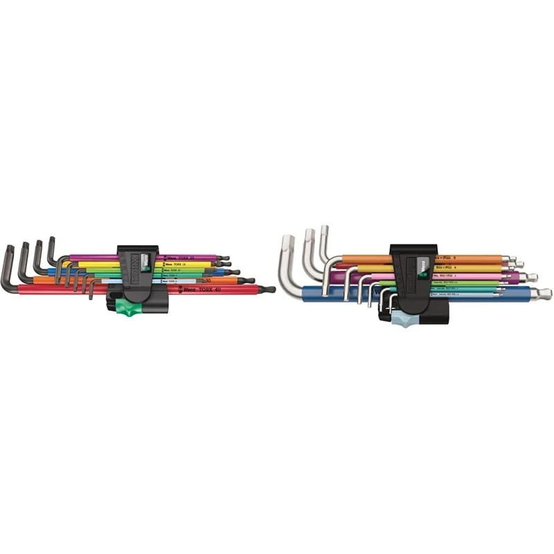 Wera 967 TX XL Multicolour 1 BlackLaser Long TORX® L-Key Set, TX 8-40, 9pc, 05024480001 & 3950 Spkl/9 Metric Hex Key Set Multicolour, Set of 9 Stainless Steel, Pack of 1 05022669001