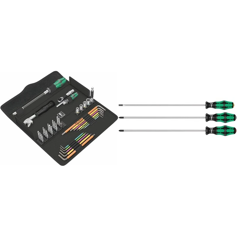 Wera 05134013001 Kraftform Kompakt F 1 screwdriving Tool Set for Window Builders, 35 Pieces & 335/350/355/3 Kraftform Plus Extra-Long Screwdriver Set, PH/PZ/SL, 3pc, 05347735002