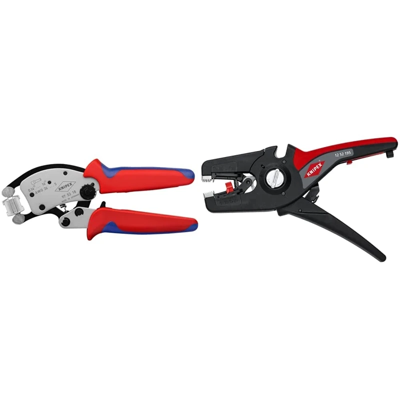 KNIPEX Twistor16 Self-Adjusting Crimping Pliers for Wire ferrules with rotatable die Head (240 mm) 97 53 18 & PreciStrip16 Automatic Insulation Stripper (195 mm) 12 52 195 SB