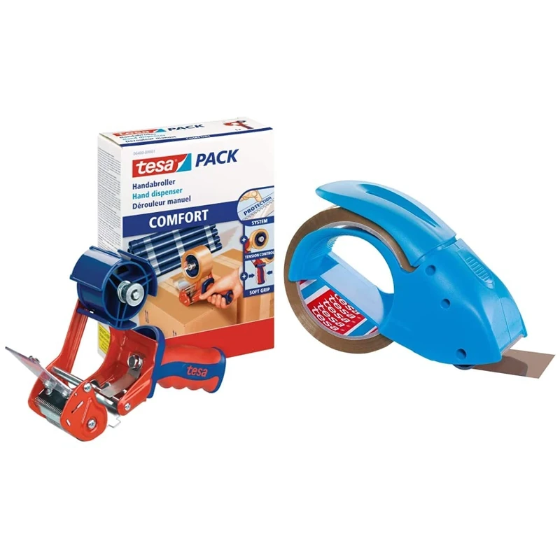 Tesa Hand Pack-N-Go Dispenser - Robust Blue Packaging Tape & Ergonomic Hand Held