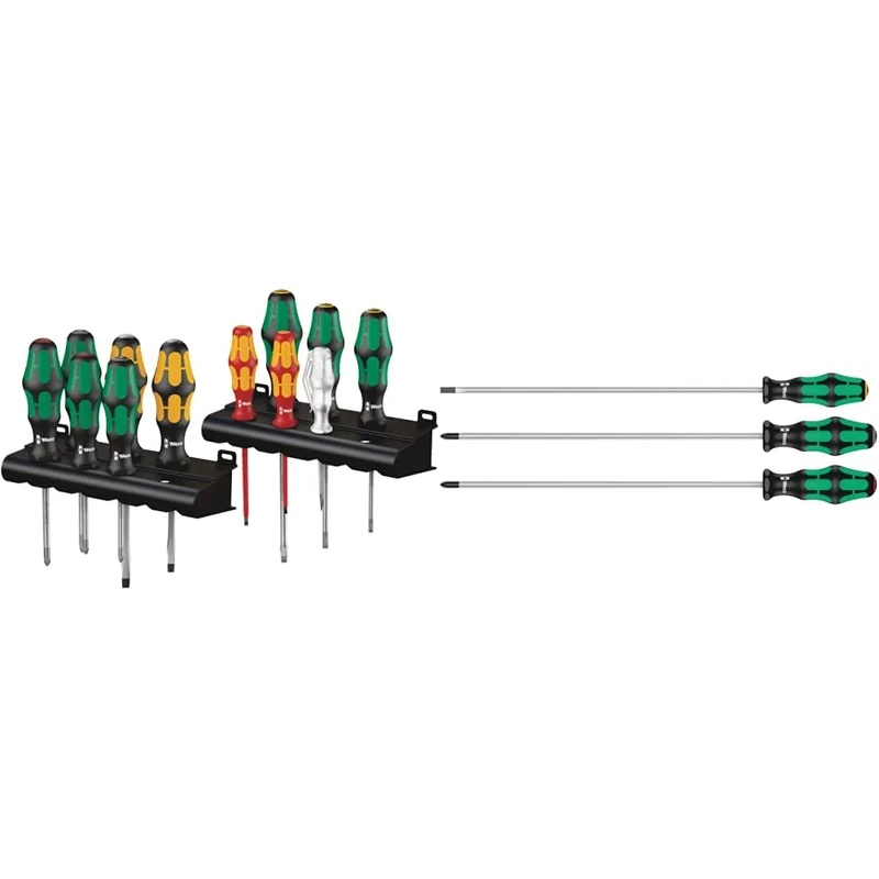 Wera XXL Kraftform Plus All-Round Screwdriver Set, PH/PZ/SL, 12PC, 05051010001 & 335/350/355/3 Kraftform Plus Extra-Long Screwdriver Set, PH/PZ/SL, 3pc, 05347735002