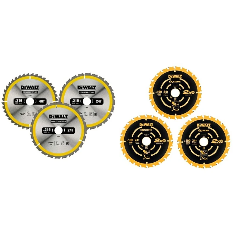 DeWalt DEWDT1962QZ Construction Circular Saw Blade, Yellow, 216 x 30 mm 2 x 24T/1 x 40T & Circular saw blades 3-piece pack 190 x 30, DT10399-QZ