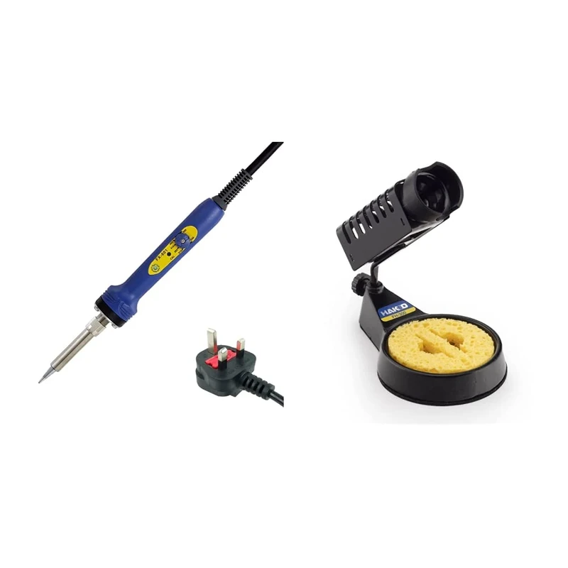 Hakko FX601-17 Soldering Iron Dial Temperature Control 230V UK & HAKKO Iron Base for Ceramic Heater Soldering Iron with Cleaning Sponge FH 300-81 (Japan Import)