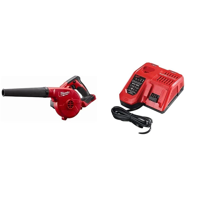 Milwaukee M18BBL-0 M18 Battery Blower (Naked - no Batteries or Charger) & M12-18FC M12-M18 Multi Fast Charger, 230 V, One Size