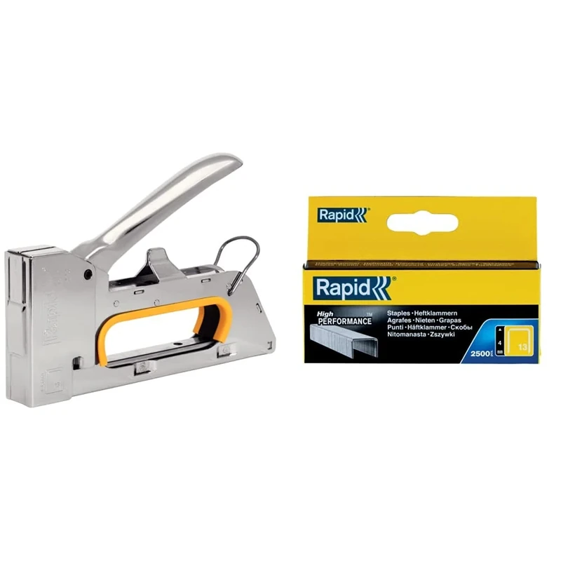Rapid Staple Gun for Upholstery Jobs, Full Metal Construction, Pro, R23, 10600521 - Silver & High-Performance Staples for Textiles, Finewire No. 13, Leg Length 4mm