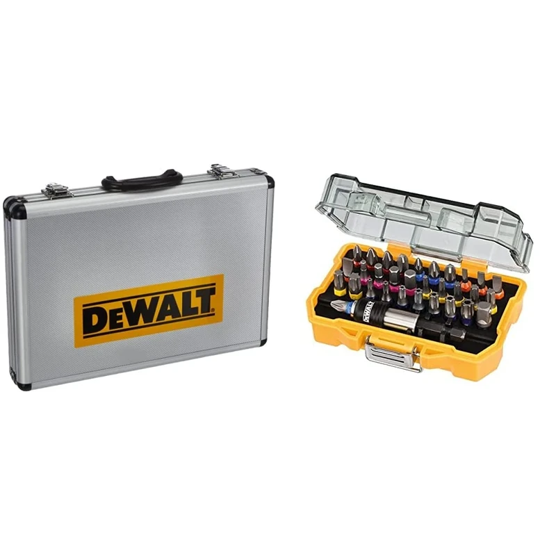 DeWalt Chisel and Drill Set, 15 Pieces SDS Plus: 4 x Flat chisels, 1 x Pointed Chisel, DT9679 & DT7969-QZ, 32 Piece XR Professional Magnetic Screwdriver Bit Accessory Set, Yellow