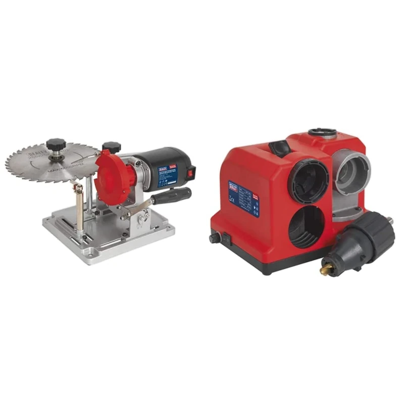 Sealey SMS2003 Saw Blade Sharpener, Bench Mounting 110W & SMS2008 Drill Bit Sharpener, Bench Mounting, 80W, 173mm x 235mm x 196mm, Red
