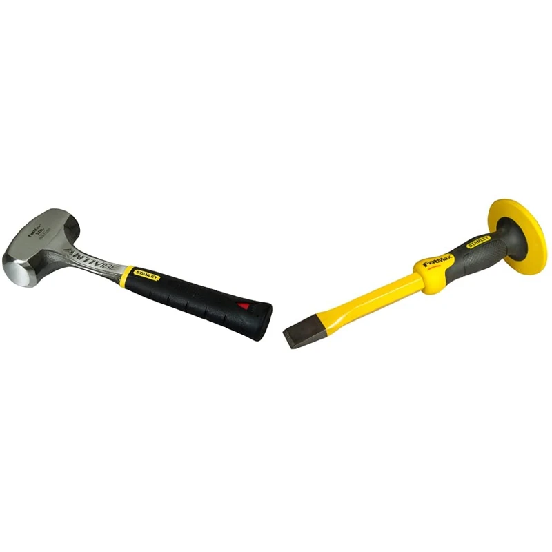 Stanley 1-56-001 Fatmax Anti Vibe Lump / Club Hammer 3lb - STA156001 & 418332 FatMax Cold Chisel 1 x 12-Inch with Guard