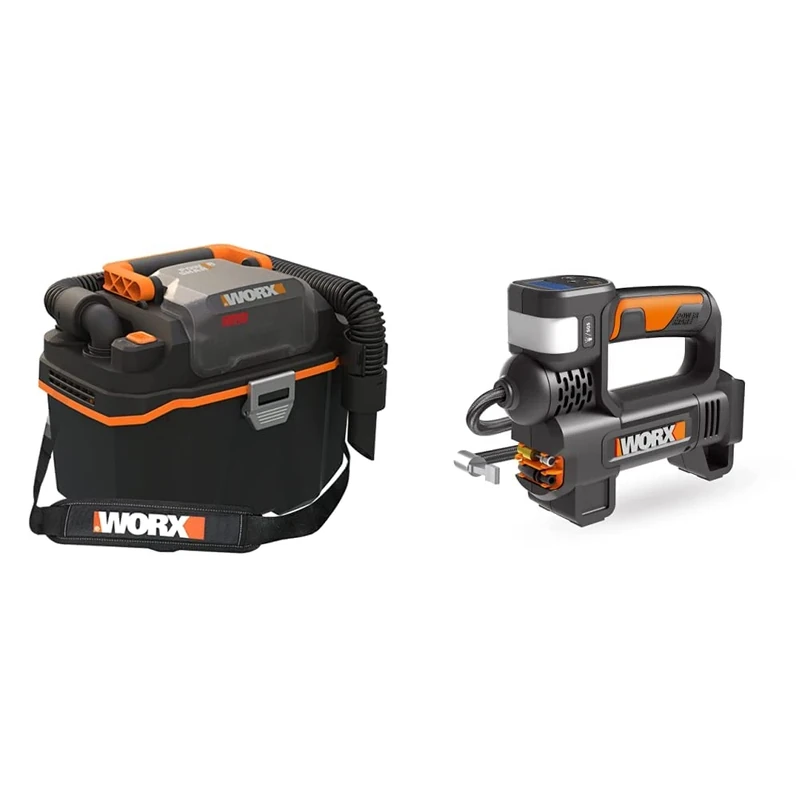 WORX WX031.9 18V (20V MAX) Cordless Compact Wet/Dry Vacuum Cleaner, Black & WX092.9 18V (20V MAX) Inflator 4 in 1 Tool - (Tool only - Battery & Charger Sold Separately)